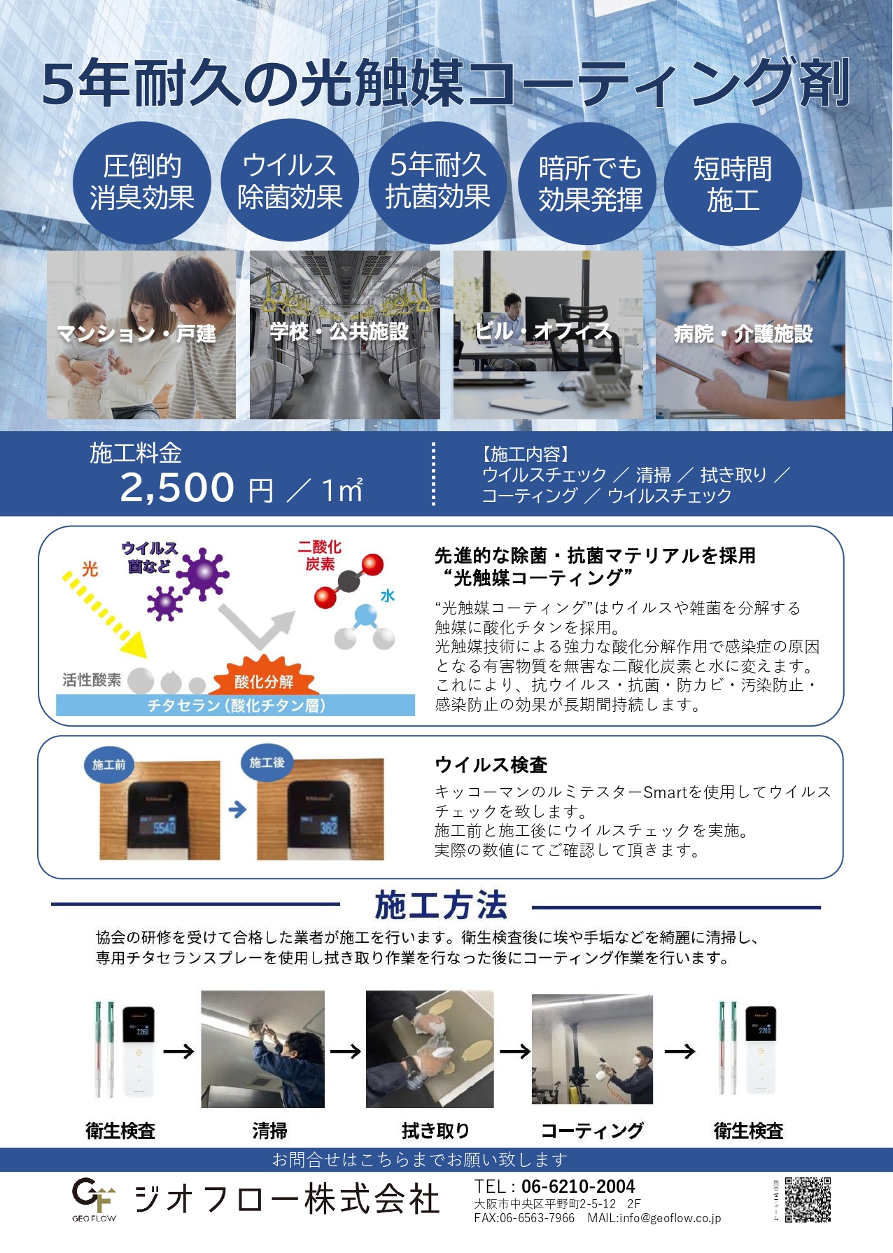 ウイルス対策 5年耐久の光触媒コーティング ジオフロー株式会社 Geoflow Co Ltd